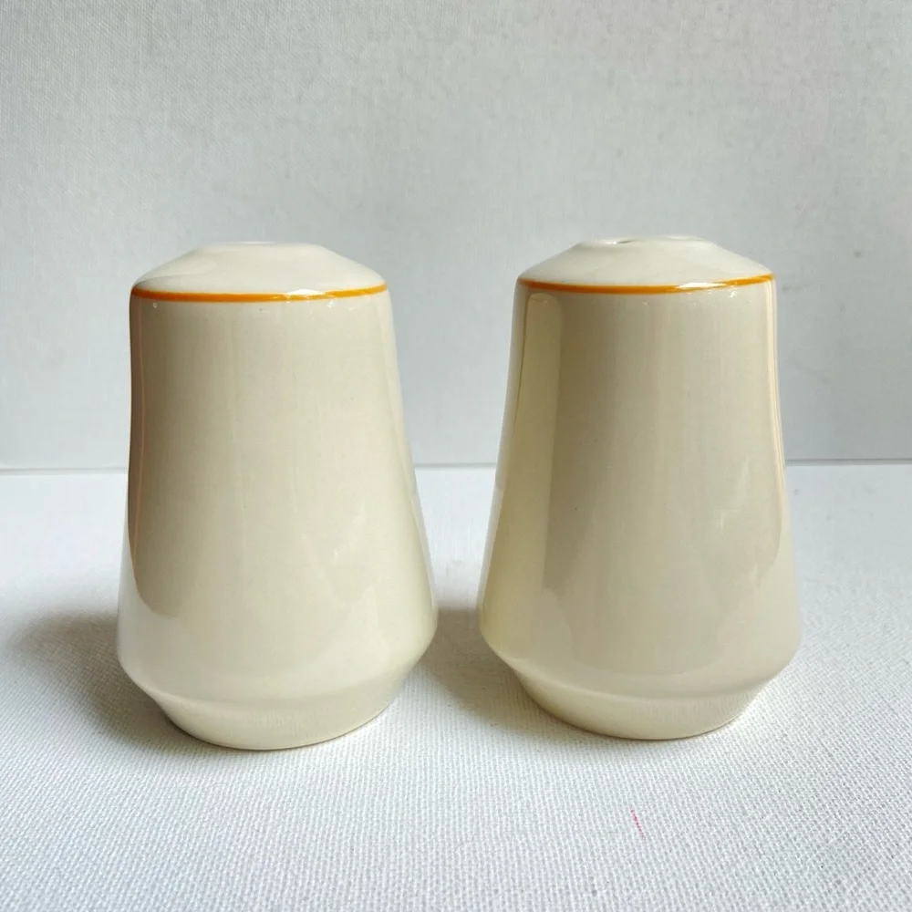 Pine Trees ceramic salt and pepper shakers in cream with shades of green